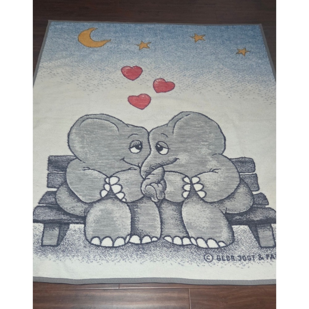 Vintage Biederlack Elephant Hearts Reversible Blanket